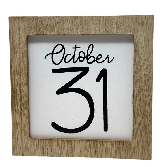 Mini Wood Sign Halloween Decor Farmhouse Rustic Square Hanging Block 4.25 inch - Picture 1 of 9